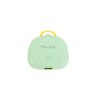 Portable 7-compartment pill box, green closed with carry handle