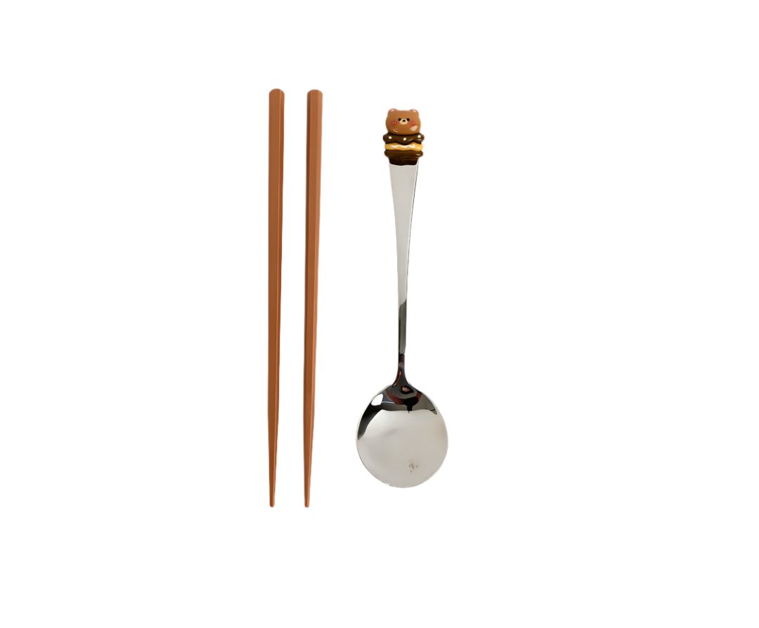 Portable cutlery set with brown chopsticks and spoon