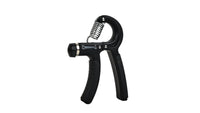 Black portable hand grip strengthener with numbered scale and coil spring