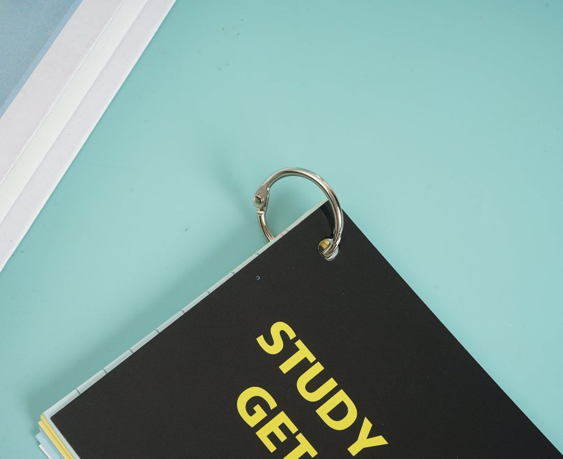 Black study cards cover with metal binder ring and yellow “STUDY GET” text