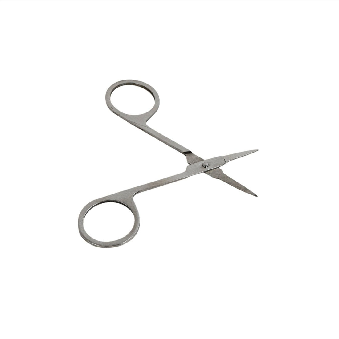 Precision cosmetic shears with pointed tips and finger loops, stainless steel finish