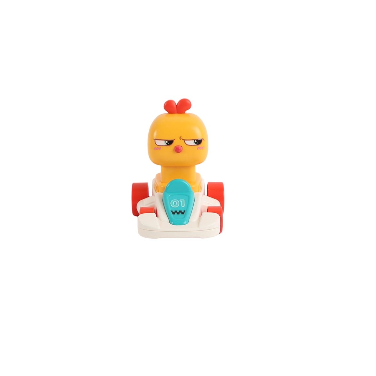 Orange animal kart racer with red head accents, teal cockpit, white base
