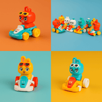 Assorted animal kart racers set with multiple colorful character vehicles in a row
