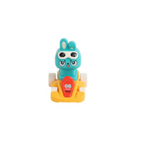 Teal animal kart racer with black goggles, orange base and white wheels