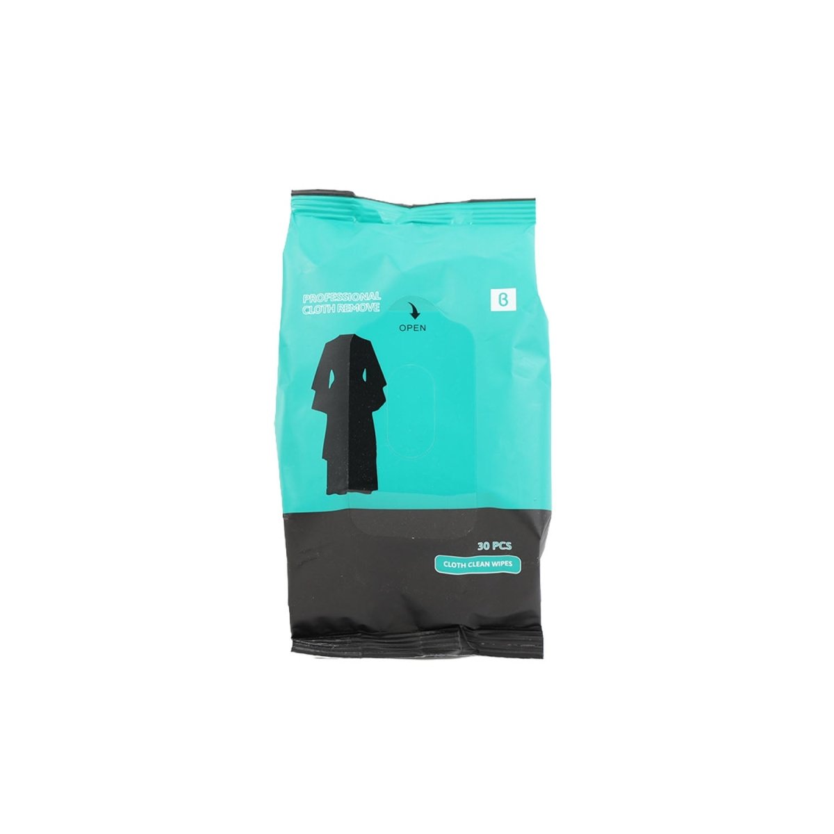 Turquoise cloth cleaning wipes bag with black bottom, 30 pcs, front view