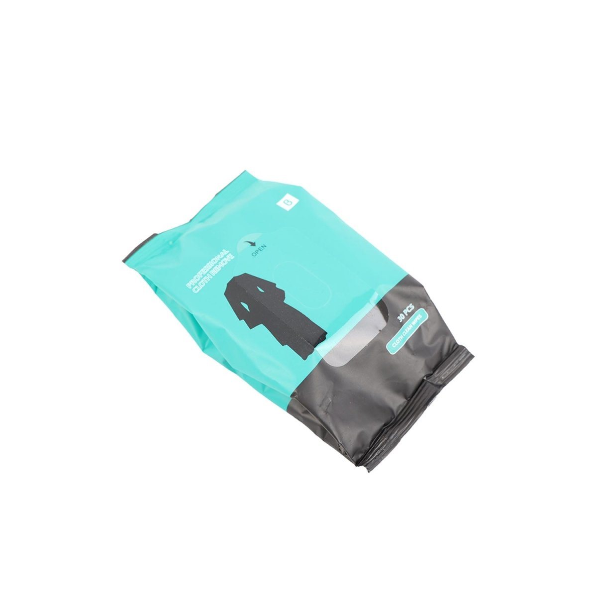 Folded turquoise and black cloth cleaning wipe packet, 30 pcs