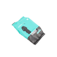 Folded turquoise and black cloth cleaning wipe packet, 30 pcs