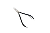 Cuticle nipper with angled black handles and pointed curved stainless steel jaws