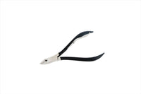 Cuticle nipper with black body, silver pivot and curved stainless steel cutting tips
