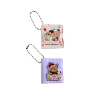 Small character keychain bookholder set: pink square and purple roll with cartoon characters.