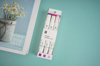 Purple highlighter 3-pack in retail box with three markers and purple caps