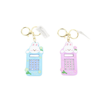 Rabbit calculator keychain with maze rabbit charm, blue and pink versions