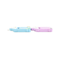 Rabbit calculator keychain side view, blue and pink plastic case