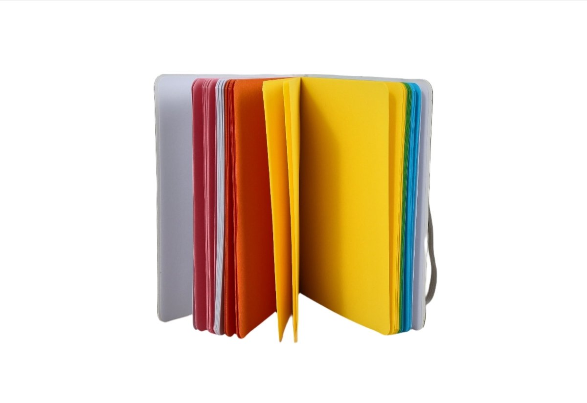 Compact notebook set with colorful dividers and rainbow page edges