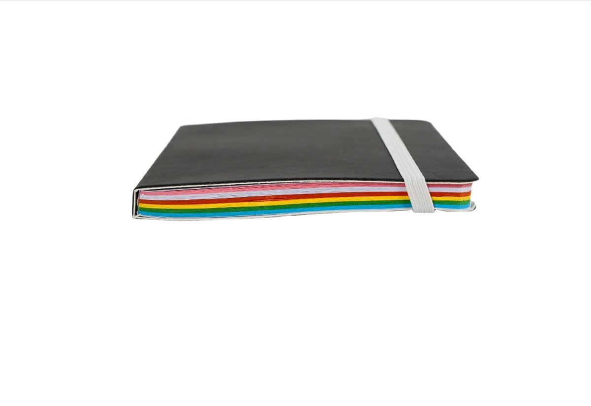 Compact notebook with rainbow inner pages and black cover