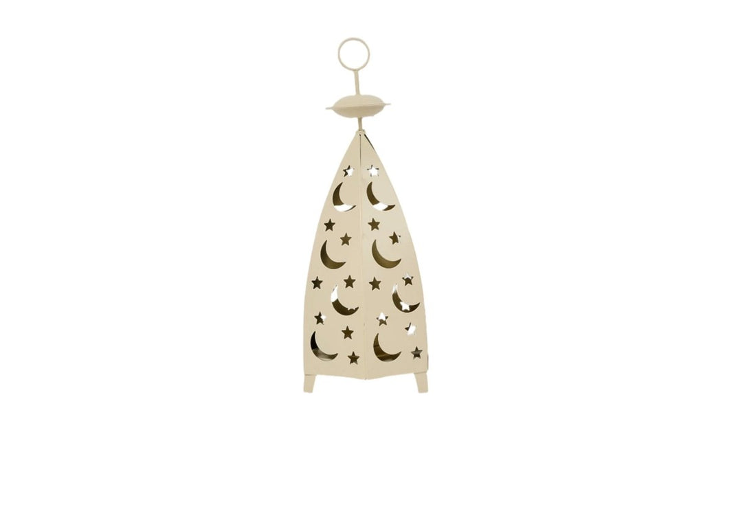 Beige Ramadan lantern decoration with moon and star cutouts