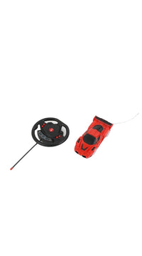 RC racing car set with red car and black steering wheel controller