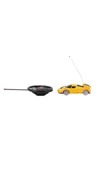 RC racing car set with yellow and red cars plus black steering wheel controller