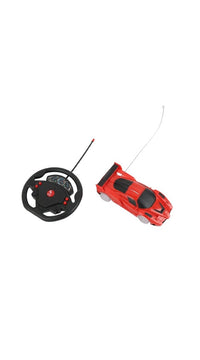 RC racing car set with red car and black steering wheel controller