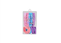Kids hair clips set in pink, blue, and purple tones, clear hanging package