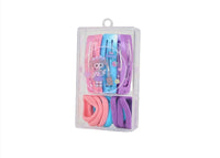 Kids hair clips set in pink, purple, and blue tones, clear hanging package
