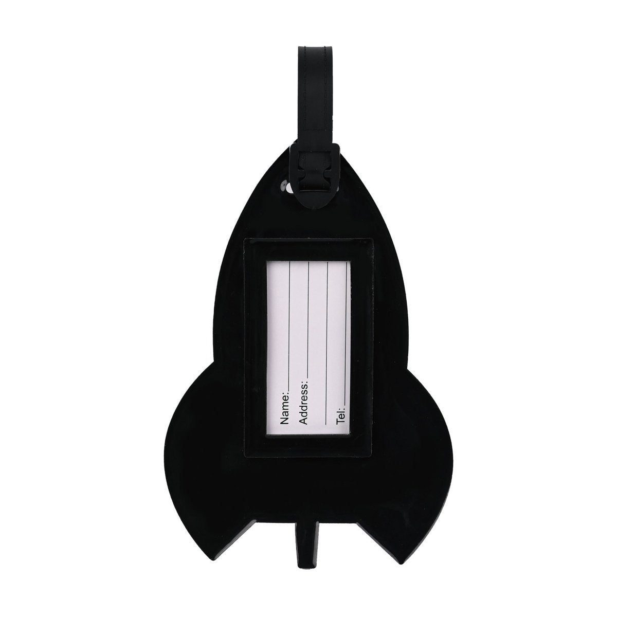 Black rocket kids luggage tag back with clear label pocket