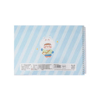 A4 marker book back cover with blue striped pattern and cartoon character, spiral binding