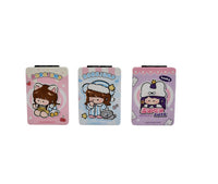 Set of three square double-sided compact mirrors, cartoon covers in pink and blue