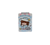 Square double-sided compact mirror with cartoon cover, peach-pink case