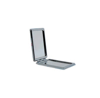 Open square double-sided compact mirror with grey frame, reflective interior