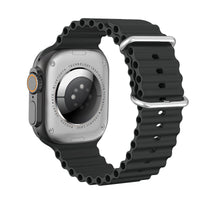 Apple Watch rugged case and band, side view with orange-tinted crown button