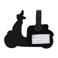 Black scooter luggage tag with label card pocket and blank name/address lines
