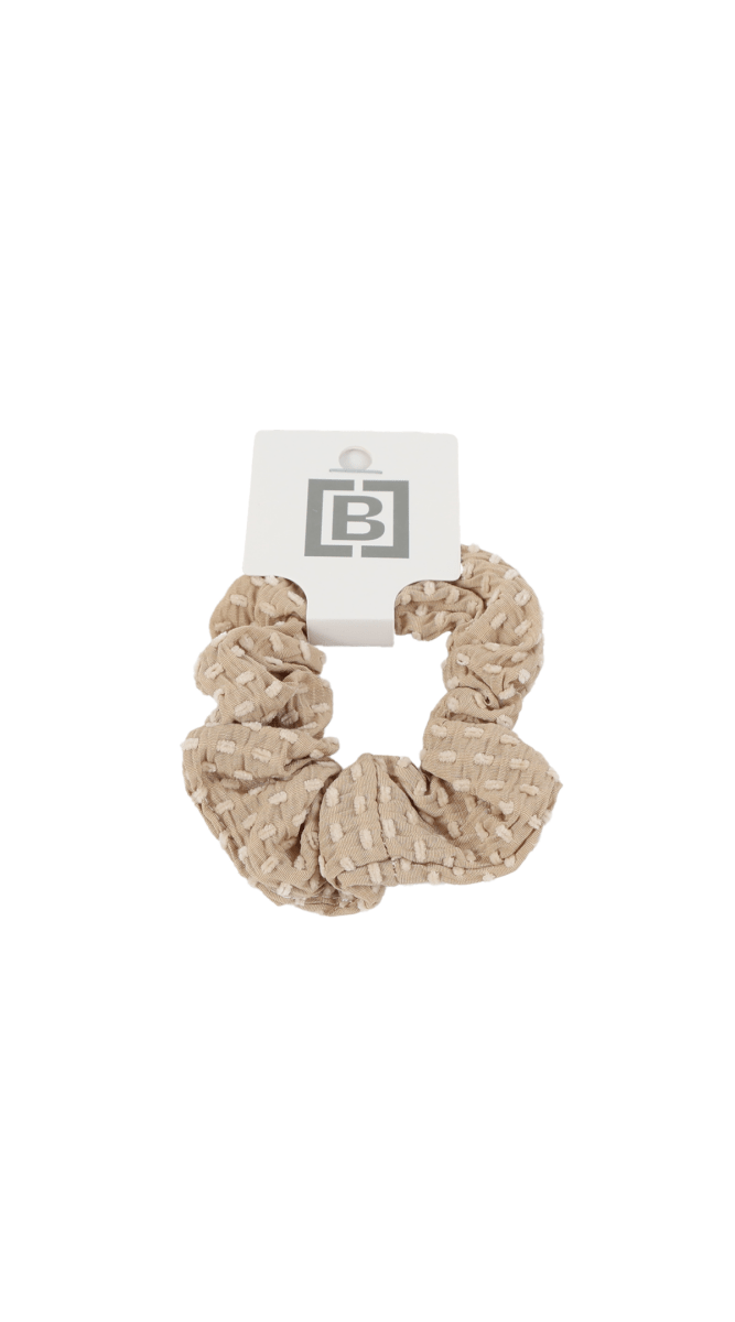 Nylon hair scrunchie, textured fabric in brown