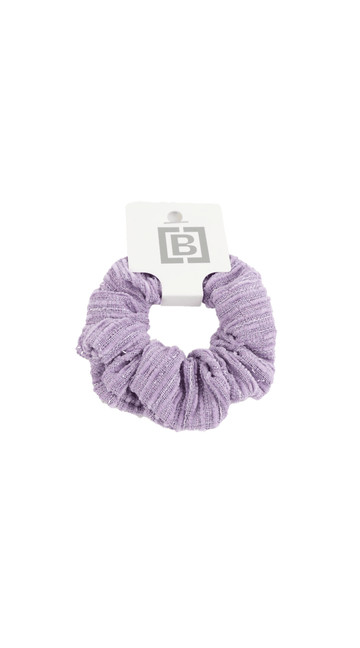 Woven hair scrunchie in lilac purple, gathered knit texture