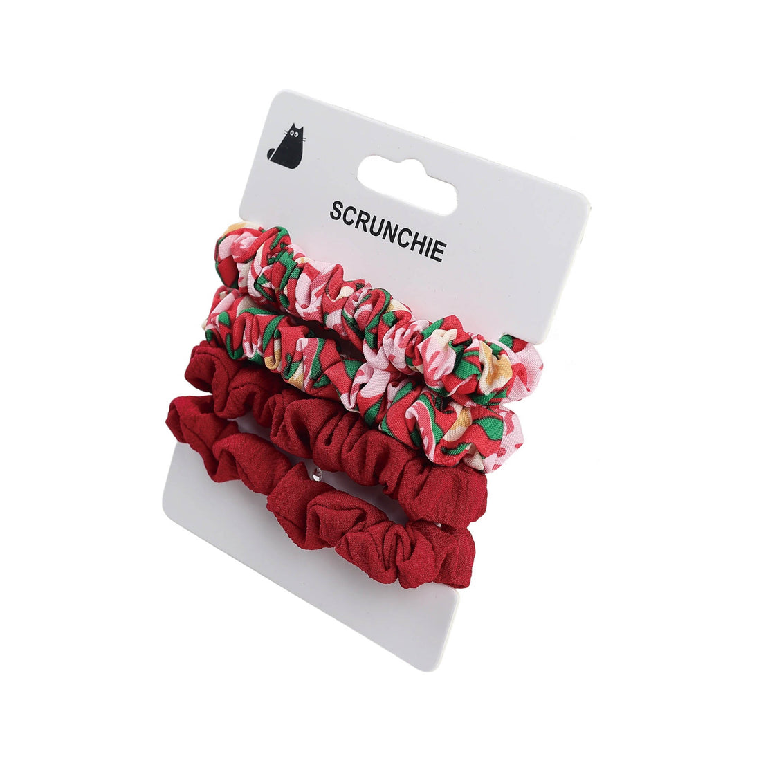 SCRUNCHIE scrunchies on card: red solid with red/pink/green striped scrunchie