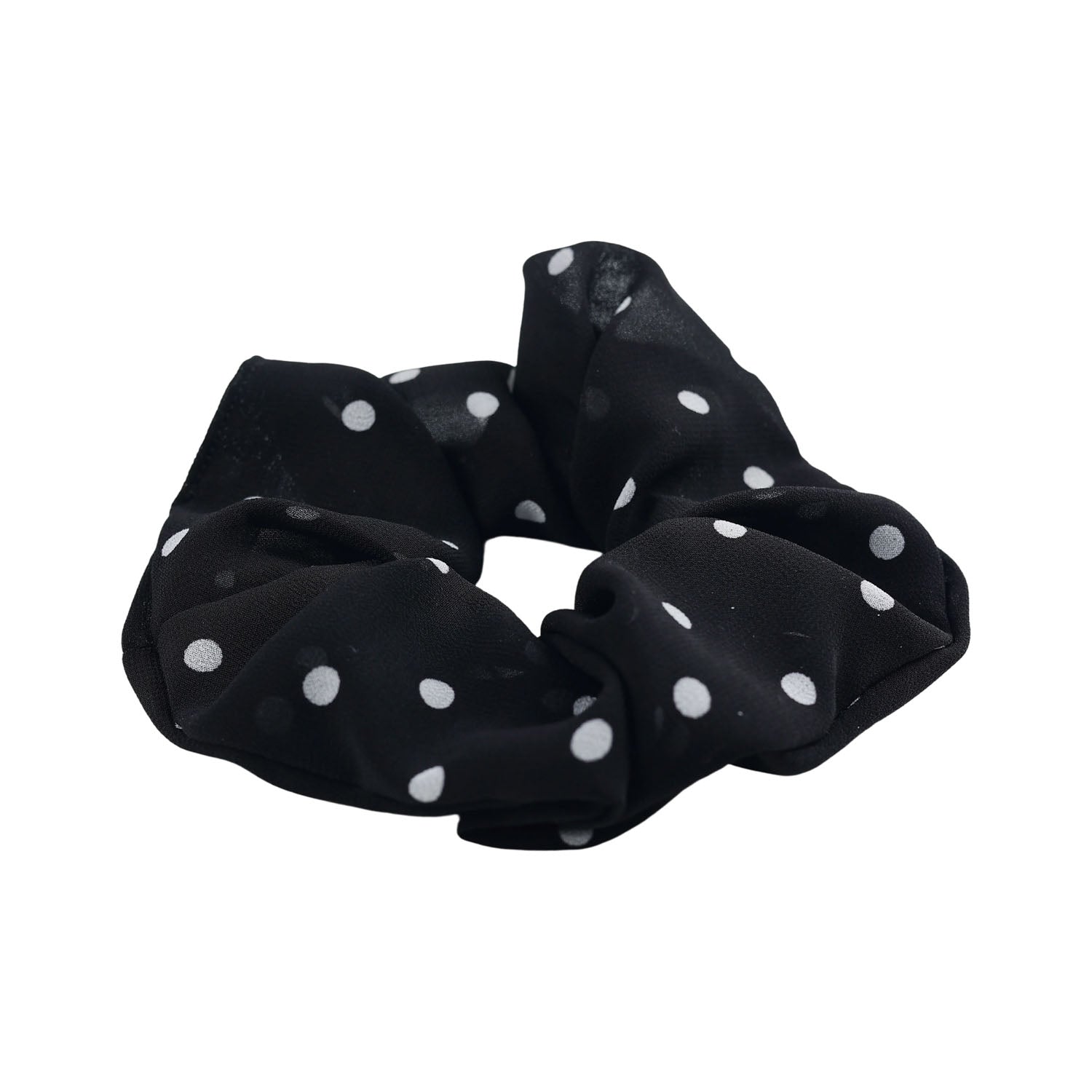 Black Hair Scrunchie with White Polka Dots 1