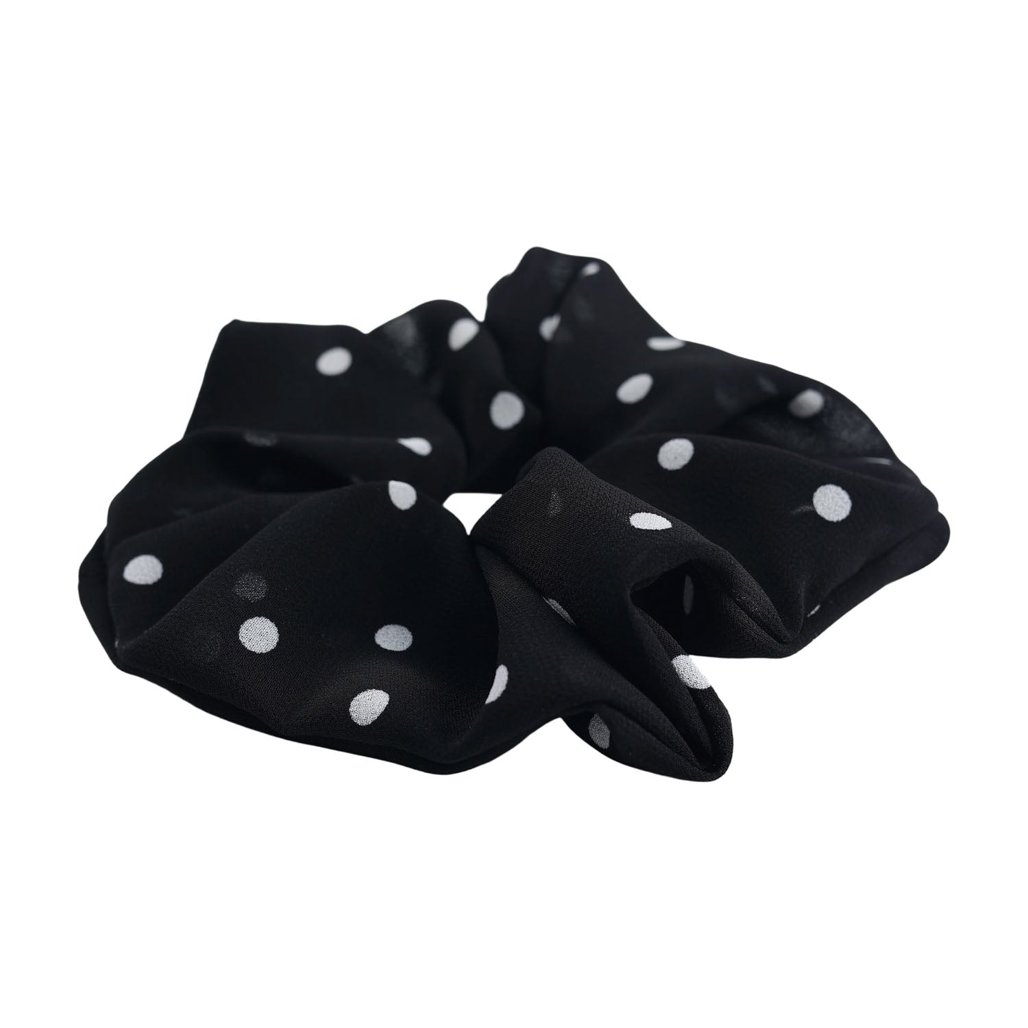 Black Hair Scrunchie with White Polka Dots 3