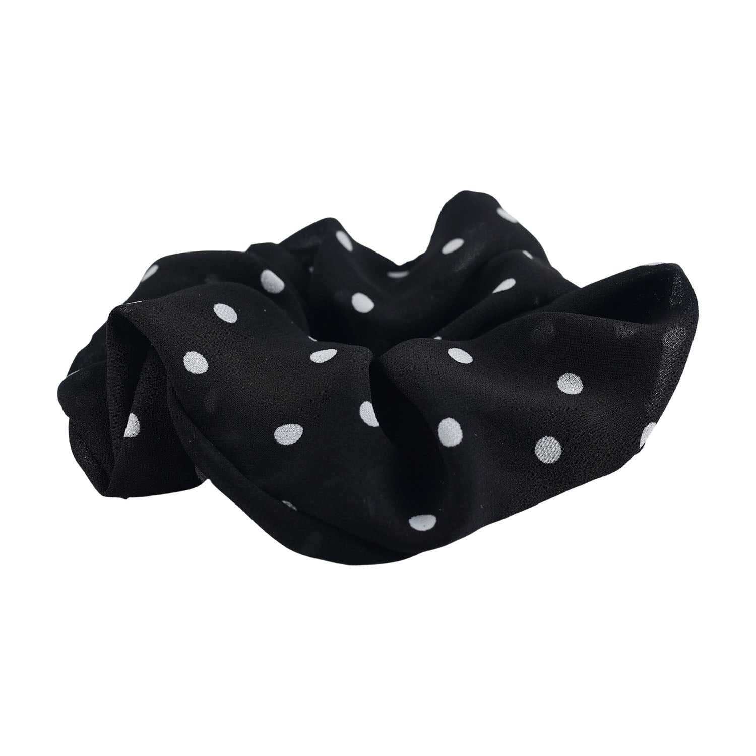 Black Hair Scrunchie with White Polka Dots 4