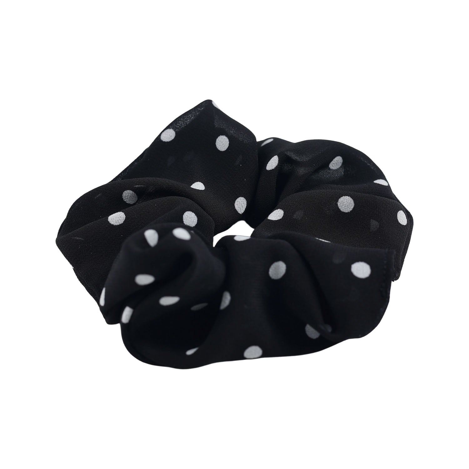 Black Hair Scrunchie with White Polka Dots 5