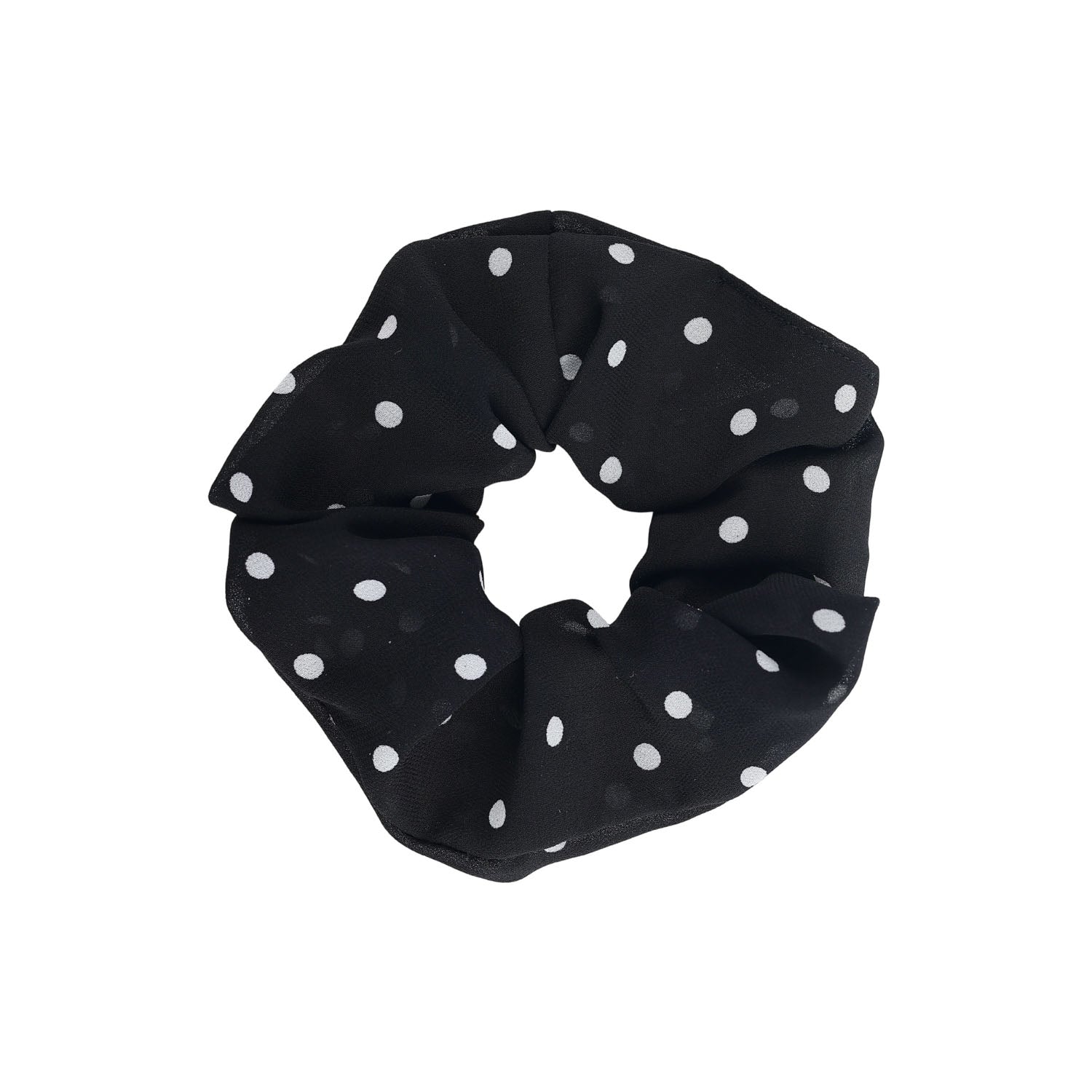 Black Hair Scrunchie with White Polka Dots 2