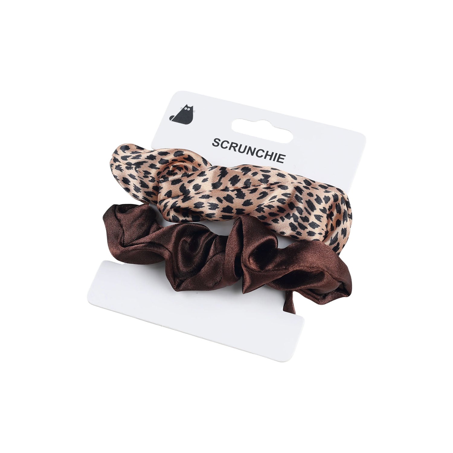 Satin Hair Scrunchies Set with Leopard Print and Dark Brown 1
