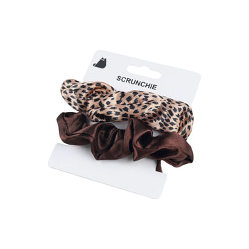 Satin Hair Scrunchies Set with Leopard Print and Dark Brown 1