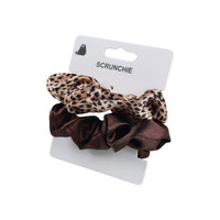 Satin Hair Scrunchies Set with Leopard Print and Dark Brown 2