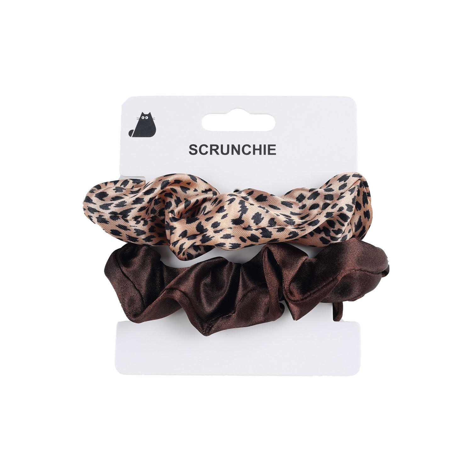 Satin Hair Scrunchies Set with Leopard Print and Dark Brown 3