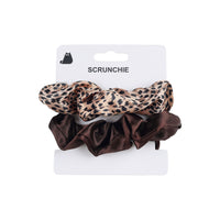 Satin Hair Scrunchies Set with Leopard Print and Dark Brown 3