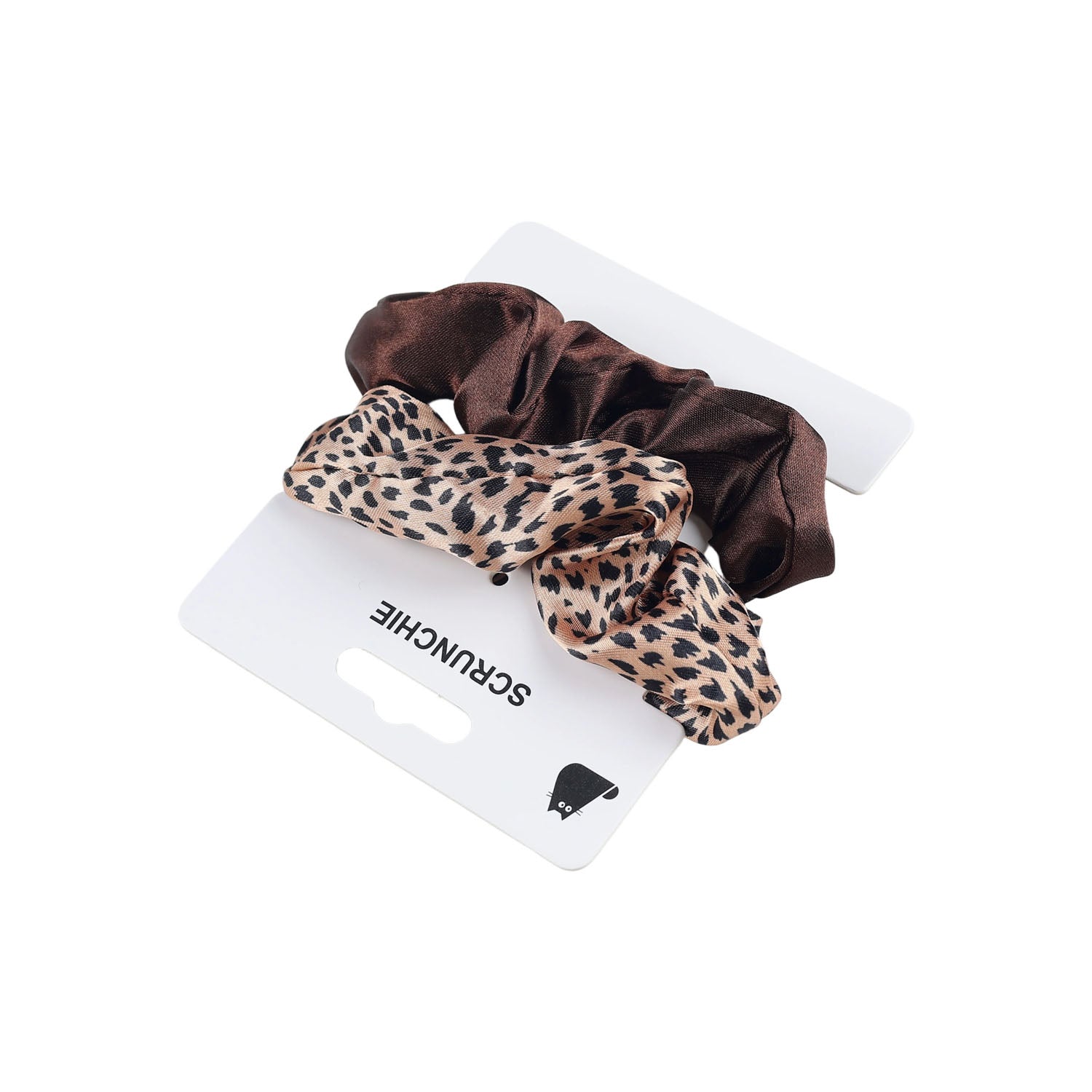 Satin Hair Scrunchies Set with Leopard Print and Dark Brown 4