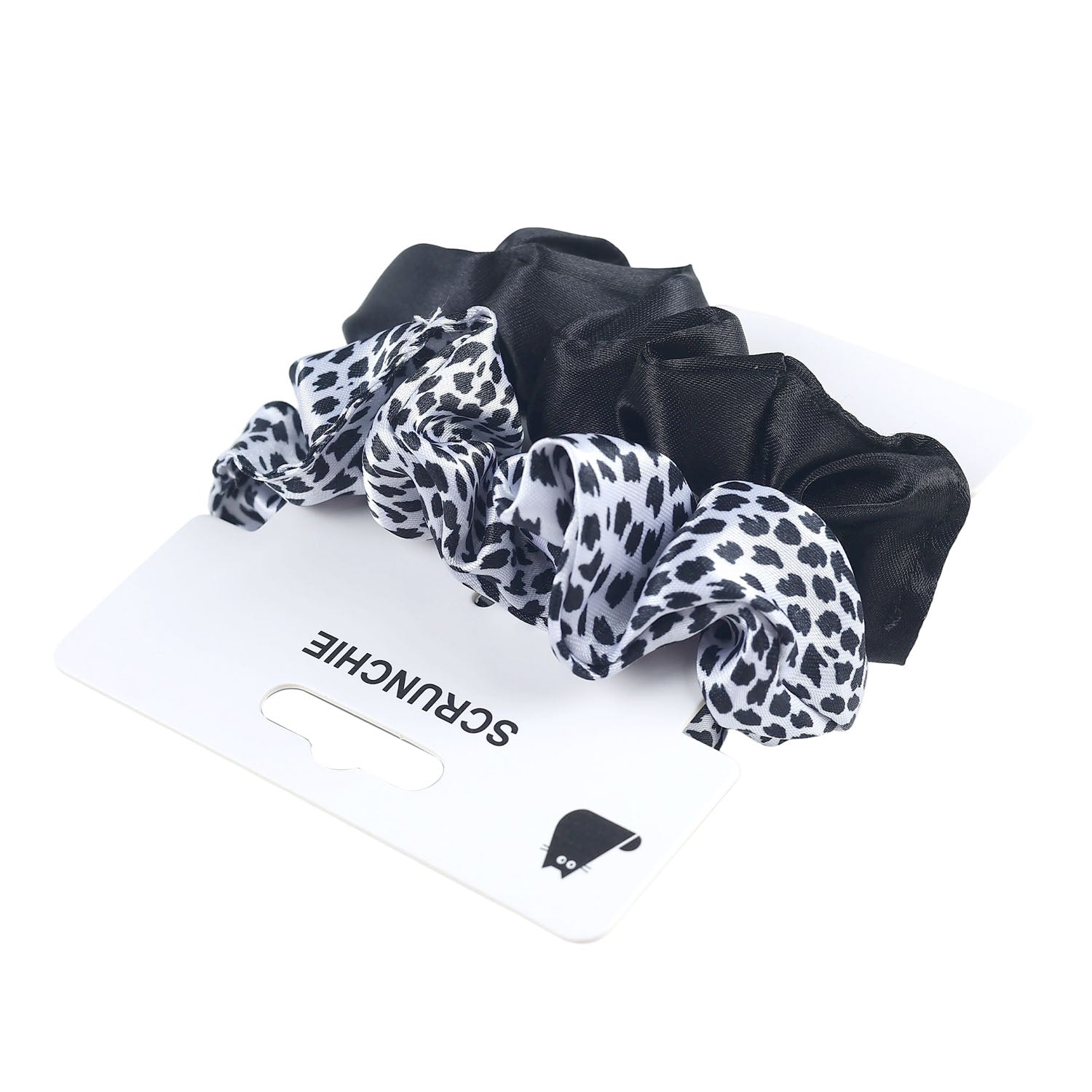 مجموعة 2 حبة أربطة شعر ساتان بتصميم مطبوع وأسود