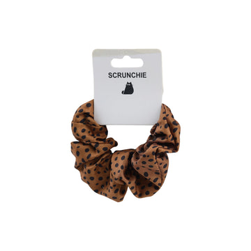 Brown Scrunchie with Black Polka Dot Pattern 1