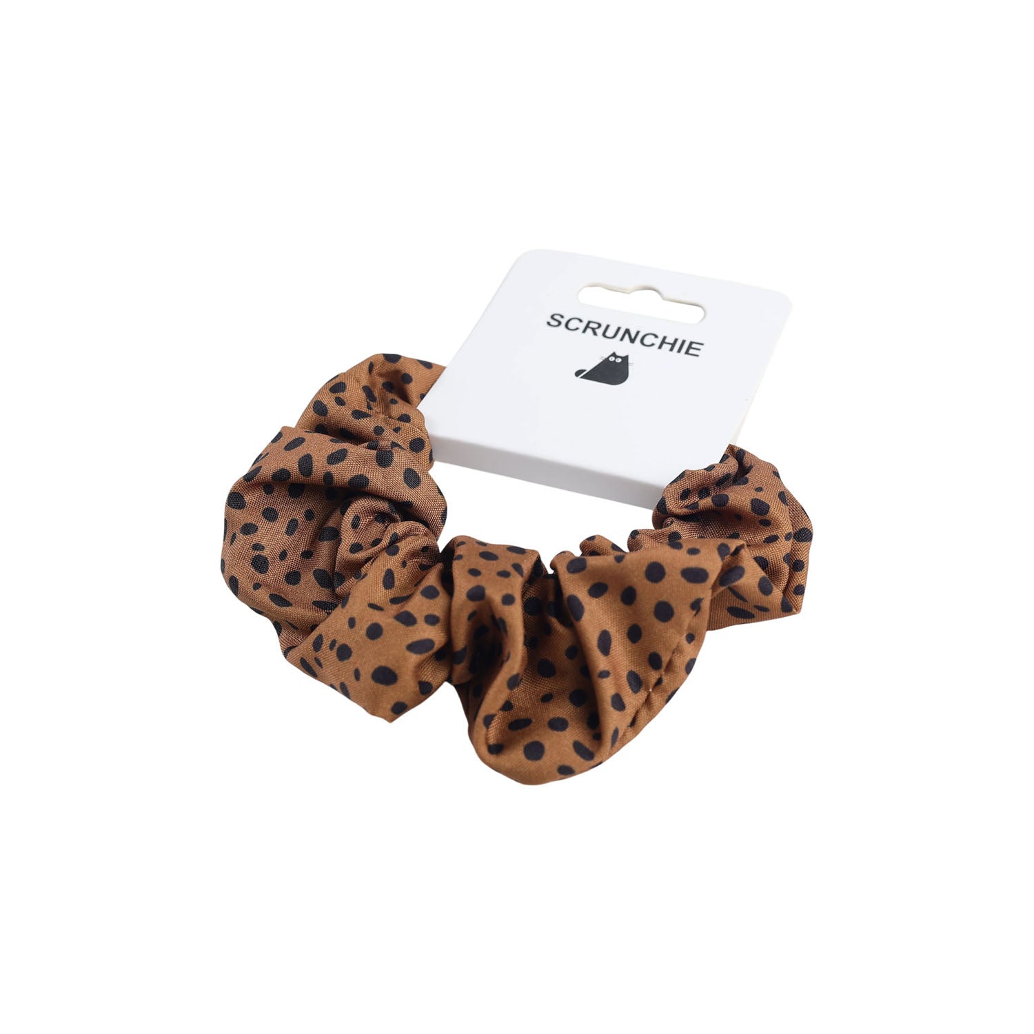 Brown Scrunchie with Black Polka Dot Pattern 2