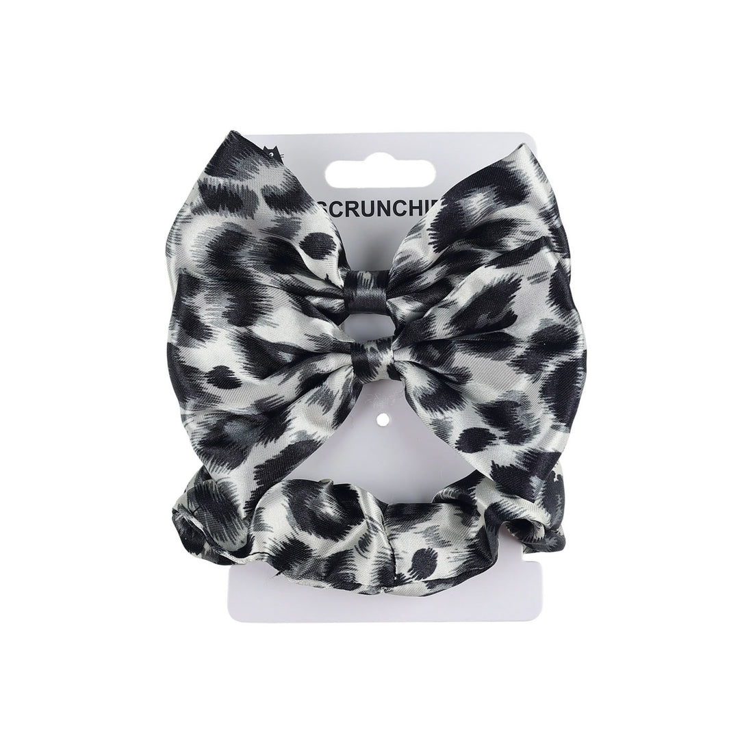 Leopard print fabric hair bow on card, double-layer knot design